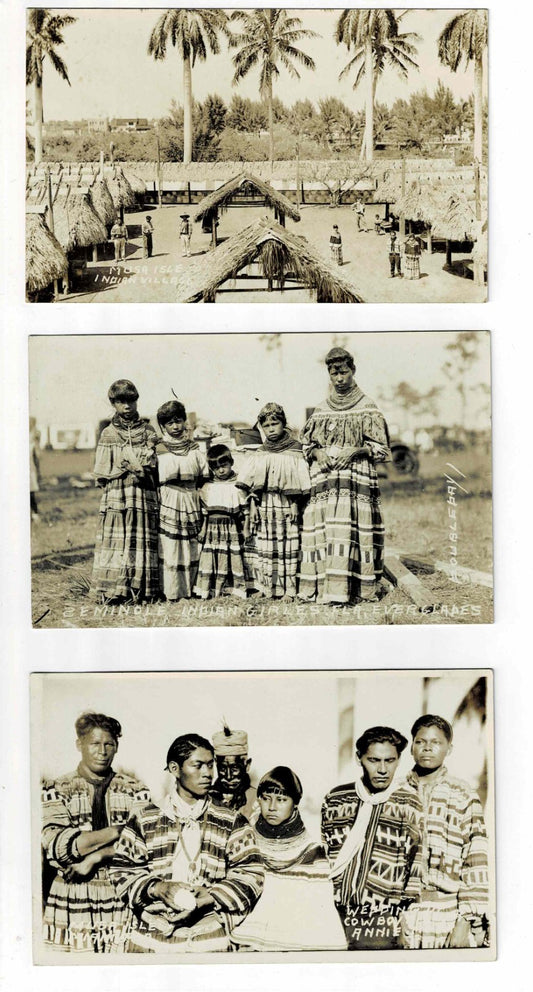Antique Seminole Indian RPPC Postcards Musa Isle Miami Florida Everglades 1930s