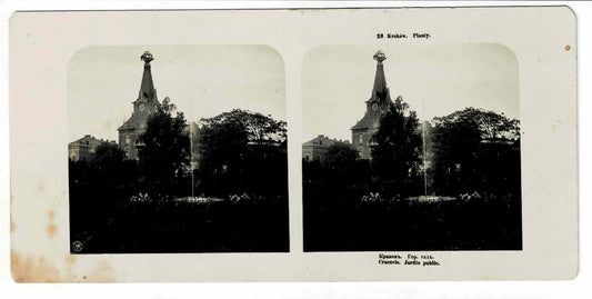 Antique Stereoview Photo 2pc Lot Poland Polska Krakow Cracow Planty Plac Matejki