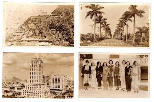 4pc Rare 1930s Miami Florida Bayfront Park Panorama Country Road Baltimore Hotel