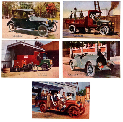 5pc 1930s Japanese Postcard Classsic Automobile Car Motorlerry Truck Firefighter