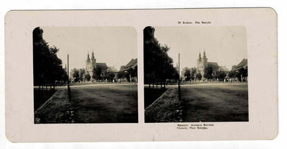 Antique Stereoview Photo 2pc Lot Poland Polska Krakow Cracow Planty Plac Matejki